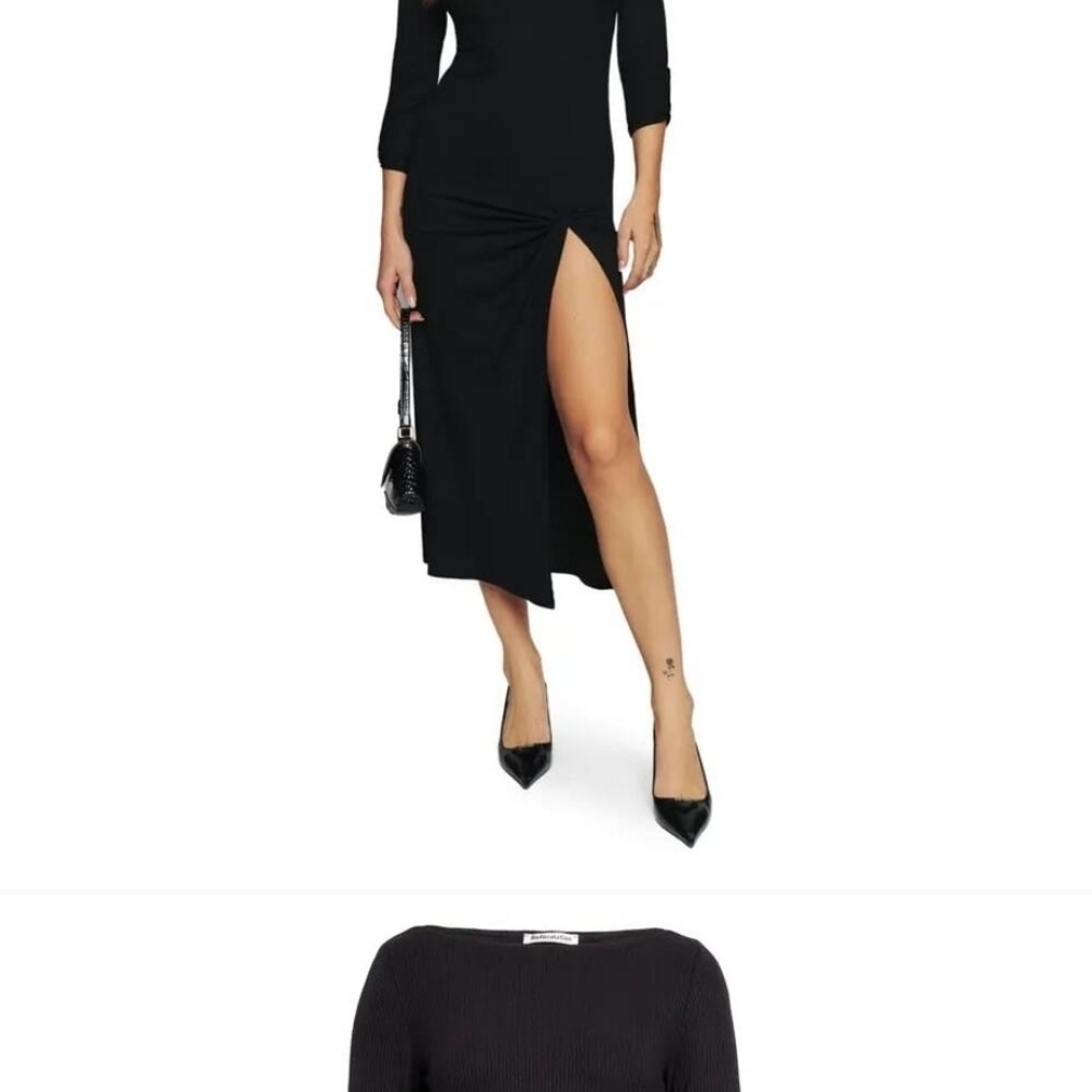 Reformation Elegant Black Midi Dress with Slit